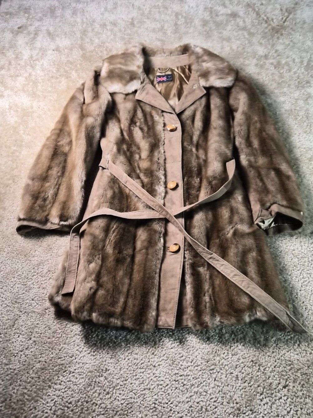 Tissavel France Faux Fur Leather Coat Sz M VTG Light Brown Penny Lane Mob Wife